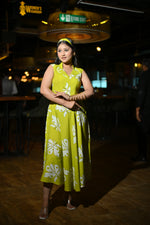 Load image into Gallery viewer, Lime Green Butterfly Print Sleeveless Midi Dress with V-Neckline with Scraf