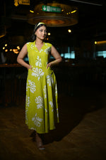 Load image into Gallery viewer, Lime Green Butterfly Print Sleeveless Midi Dress with V-Neckline with Scraf