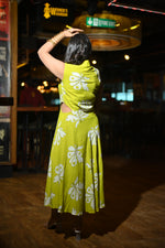 Load image into Gallery viewer, Lime Green Butterfly Print Sleeveless Midi Dress with V-Neckline with Scraf