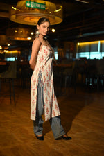 Load image into Gallery viewer, White Floral Print Spaghetti Strap slaveless Kurta