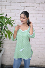 Load image into Gallery viewer, Mint Green Elegance – Breezy Kurti Style for Effortless Chic