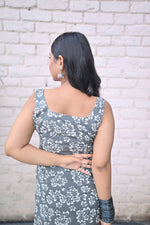 Load image into Gallery viewer, Grey Floral Printed Sleeveless Kurta with Square Neckline