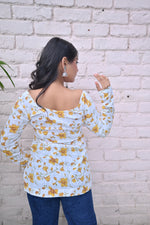 Load image into Gallery viewer, Elegant White V-Neck Floral Print Full-Sleeve Casual Top