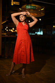 Red Button-Down Midi Dress – Chic and Effortless Style