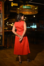 Load image into Gallery viewer, Red Button-Down Midi Dress – Chic and Effortless Style
