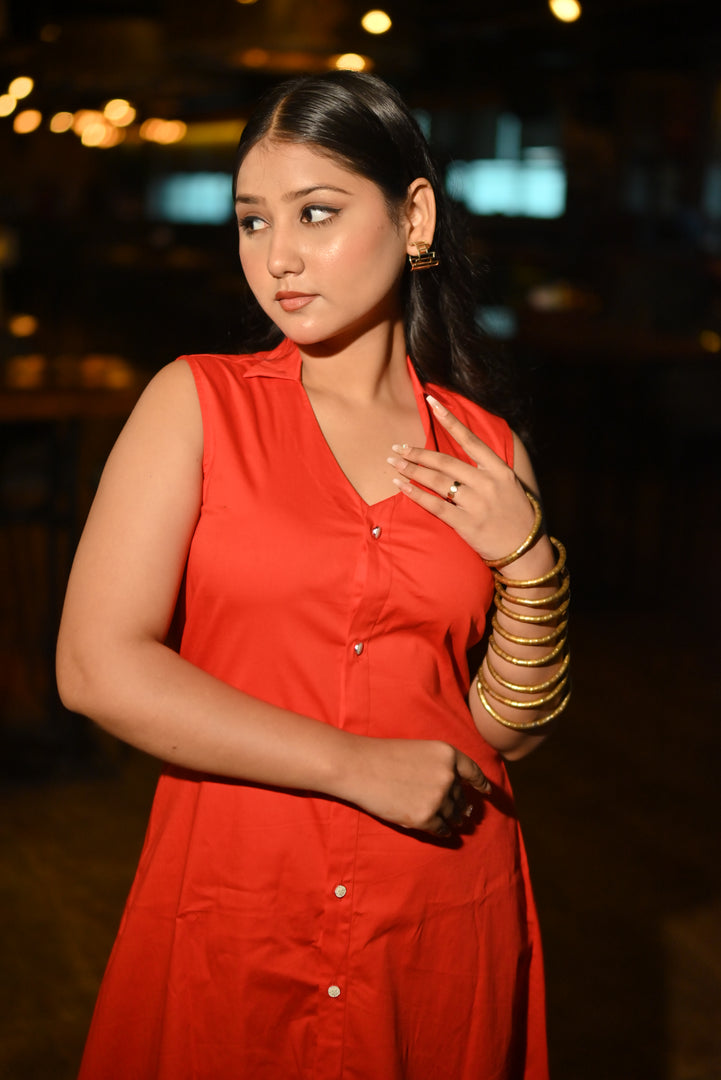 Red Button-Down Midi Dress – Chic and Effortless Style