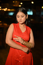 Load image into Gallery viewer, Red Button-Down Midi Dress – Chic and Effortless Style
