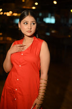 Load image into Gallery viewer, Red Button-Down Midi Dress – Chic and Effortless Style
