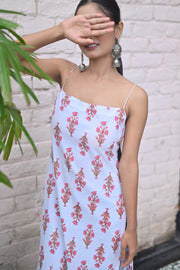 White Floral Print Spaghetti Strap slaveless Kurta