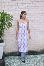 Load image into Gallery viewer, White Floral Print Spaghetti Strap slaveless Kurta
