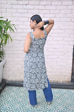 Load image into Gallery viewer, Grey Floral Printed Sleeveless Kurta with Square Neckline
