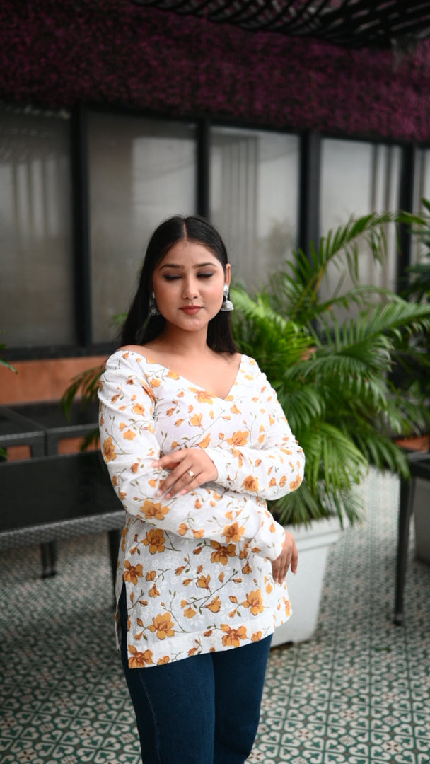 Floral  full sleeve shape V nack-Printed Tops set of 2 combo pack