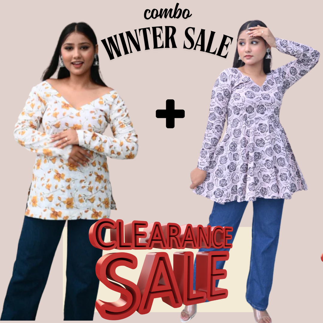 Floral  full sleeve shape V nack-Printed Tops set of 2 combo pack