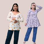 Load image into Gallery viewer, Floral  full sleeve shape V nack-Printed Tops set of 2 combo pack
